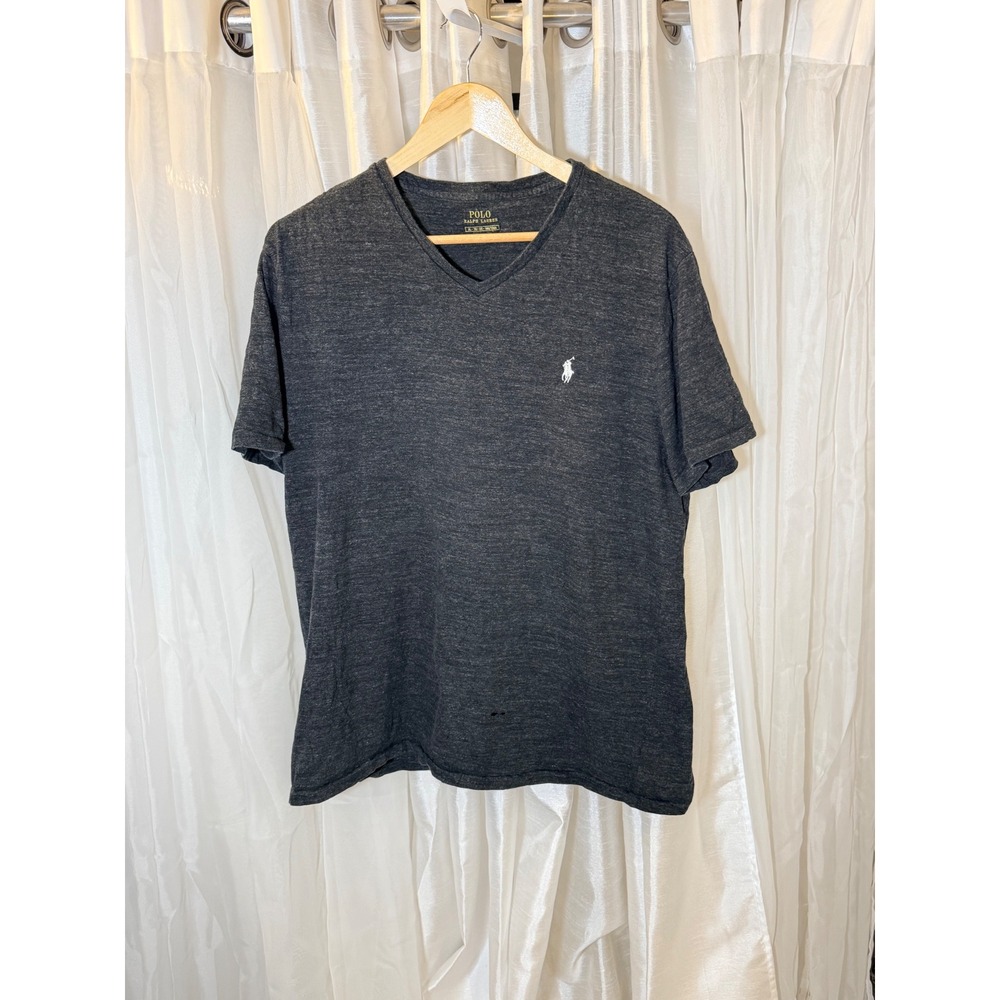 Polo Ralph Lauren V-Neck T-Shirt Mens XL Charcoal Heather Short Sleeve Pony Logo